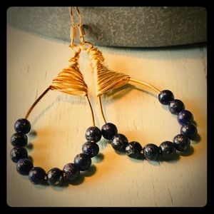 Pyrite Gemstone Drop Earrings. 1” drop gold wire.